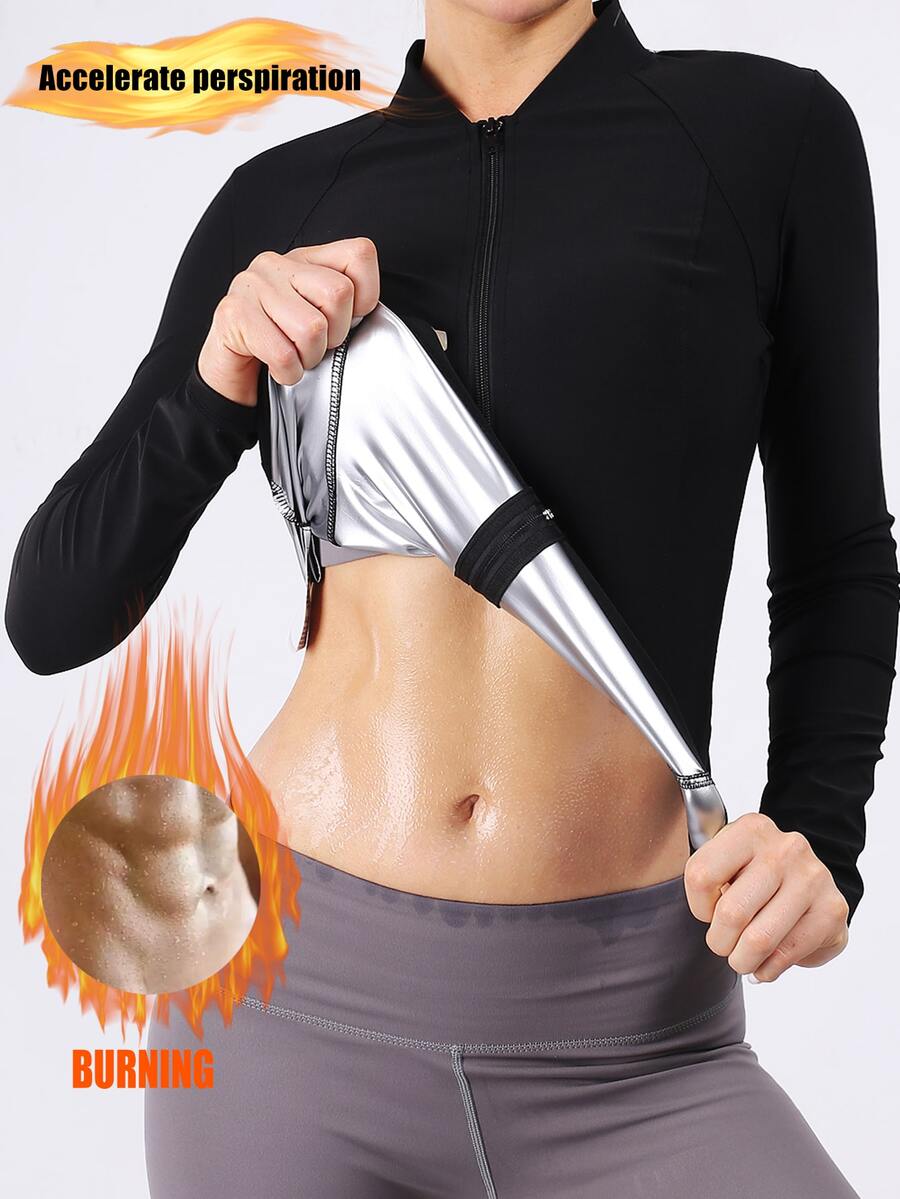 SHEIN Sports Sweatproof Exercise Jacket For Running, Yoga, Fitness And Workout, Perfect For Shaping Your Body - Black - View 1