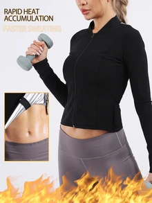SHEIN Sports Sweatproof Exercise Jacket For Running, Yoga, Fitness And Workout, Perfect For Shaping Your Body - Black - View 4