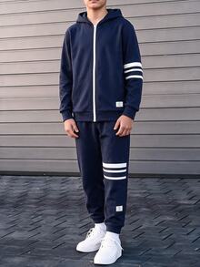 Teen Boy Hoodie Zip-Up Jacket And Pants Set - Blue - View 3