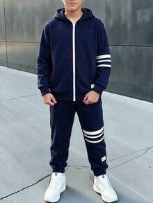 Teen Boy Hoodie Zip-Up Jacket And Pants Set - Blue - View 4
