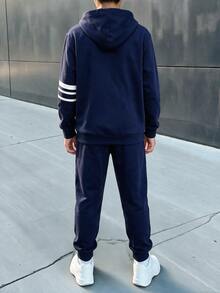 Teen Boy Hoodie Zip-Up Jacket And Pants Set - Blue - View 2