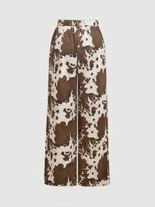 SHEIN MOD Women's All-Over Print Casual Versatile Daily Wear Long Pants - Brown - View 6