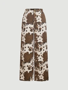 SHEIN MOD Women's All-Over Print Casual Versatile Daily Wear Long Pants - Brown - View 5