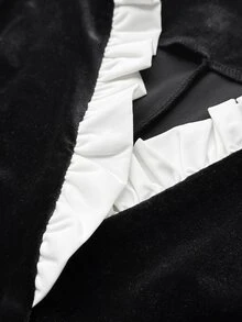 Modelyn Elegant Knitted Velvet Contrast Color Ruffle Long Sleeve Slim Fit Regular Spring Autumn Plus Size Jacket - Black - View 8