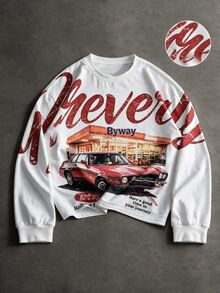 SHEIN Kids Tween Boy Racing Car Print Long Sleeve T-Shirt Casual College Style Comfortable Fashion Minimalist Practical Versatile Cute Soft Comfortable Suitable For Daily Wear Suitable For School Suitable For Outings Suitable For Sports Suitable For Holiday Parties - Blue - View 5