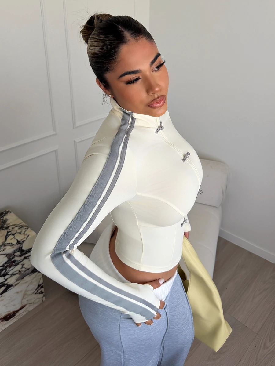 Maria Perezxox 女士春夏针织运动风抽绳拉链轻便外套 - 杏色 - 查看 1