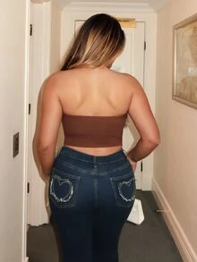 Maria Perezxox Y2K性感动物纹搭扣露脐上衣，配人造毛领 - 棕色 - 查看 2