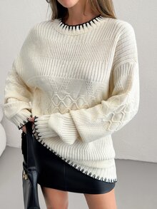 Bóhologie Men Cable Knit Pattern Crew Neck Regular Sweater - Beige - View 5