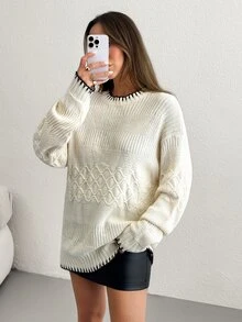 Bóhologie Men Cable Knit Pattern Crew Neck Regular Sweater - Beige - View 2