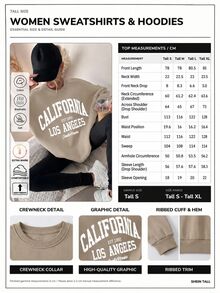 SHEIN Tall Size Women Cotton Letter Pattern Beige Solid Color Drop Shoulder Casual Streetwear Sweatshirt Everyday Traveling Spring - Beige - View 3