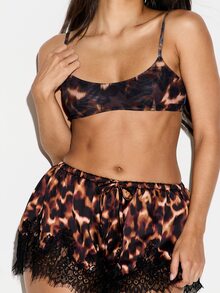 KIZN Leopard Print Scoop Neck Bralette Crop Top With Adjustable Spaghetti Straps Sleeveless Summer Festival Style - Brown - View 2