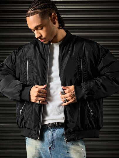 Chaqueta de moda para hombre con cuello de béisbol, cremallera y bolsillos para otoño/invierno