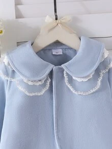 Elladie kids 女童羊毛針織開襟外套，時尚網紗蕾絲領，適合日常穿搭，復古優雅可愛風，秋季長袖上衣秋裝 - 淺藍色 - 查看 4