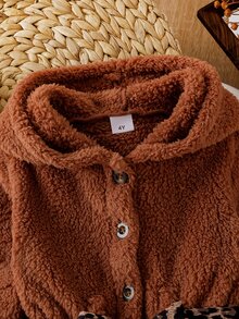 Genkimix Kids Young Girl Long Sleeve Single-Breasted Waist Tie Hooded Jacket - Brown - View 7