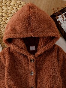 Genkimix Kids Young Girl Long Sleeve Single-Breasted Waist Tie Hooded Jacket - Brown - View 12