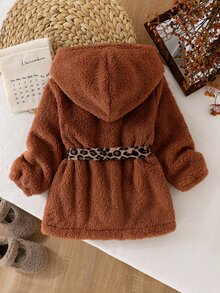 Genkimix Kids Young Girl Long Sleeve Single-Breasted Waist Tie Hooded Jacket - Brown - View 2