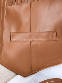 SHEIN Young Girl Solid Color Tassel Decor Sleeveless V-Neck Vest Jacket Autumn Fall - Brown - View 11