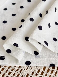 SHEIN Elladie kids 女童荷葉邊拼接波點洋裝 白色長袖 7歲生日新娘風 秋季仙女公主裙 - 白色 - 查看 9