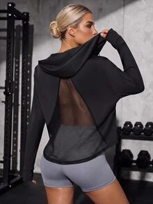 Solea Cove Solea Cove Women's Hooded Zip-Up Contrast Mesh Design Sports Jacket - Black - View 1