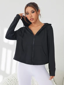 Solea Cove Solea Cove Women's Hooded Zip-Up Contrast Mesh Design Sports Jacket - Black - View 4