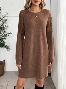 EMERY ROSE Women's Solid Color Casual Daily Autumn Travel Dress Brunch Coffee Brown - Brown - View 5
