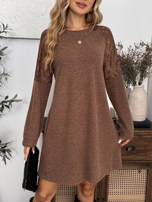 EMERY ROSE Women's Solid Color Casual Daily Autumn Travel Dress Brunch Coffee Brown - Brown - View 8