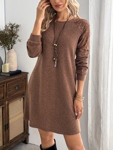 EMERY ROSE Women's Solid Color Casual Daily Autumn Travel Dress Brunch Coffee Brown - Brown - View 9