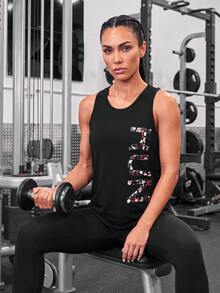 SHEIN Sports 几何印花裹背运动背心working Tank Top - 黑色 - 查看 3