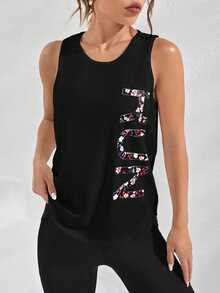 SHEIN Sports 几何印花裹背运动背心working Tank Top - 黑色 - 查看 1