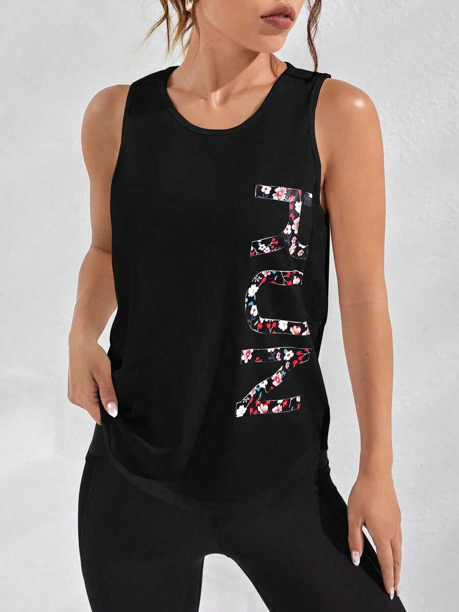SHEIN Sports 几何印花裹背运动背心working Tank Top - 黑色 - 查看 1