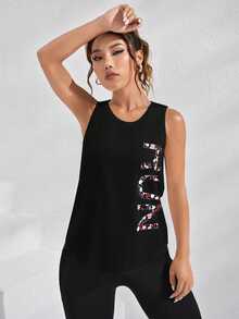SHEIN Sports 几何印花裹背运动背心working Tank Top - 黑色 - 查看 6