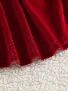 SHEIN 1件幼童女童天鵝絨洋裝 優雅酒紅色露背大蝴蝶結長袖泡泡袖 標準冬季優雅時尚婚禮賓客禮服 - 紅色 - 查看 8