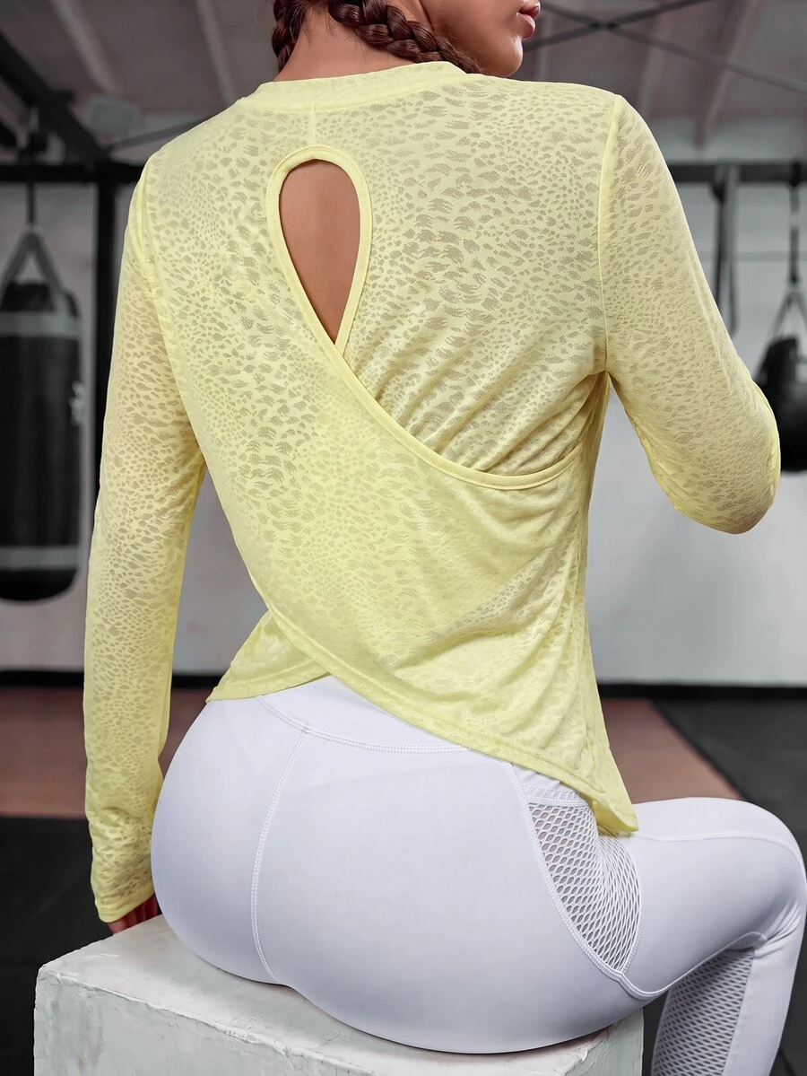 SHEIN Sports Raglan Sleeve Asymmetrical Hem Sports Tee White Gym Topactivewear Topsworkout Tank Top - Yellow - View 1
