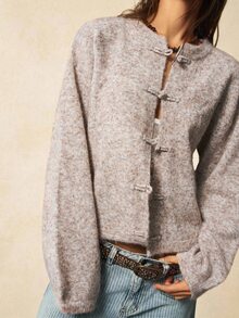 Bohemela Women's Casual Frog Button Cardigan, Autumn/Winter - Khaki - View 1