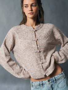Bohemela Women's Casual Frog Button Cardigan, Autumn/Winter - Khaki - View 3