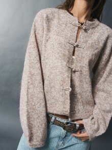 Bohemela Women's Casual Frog Button Cardigan, Autumn/Winter - Khaki - View 6