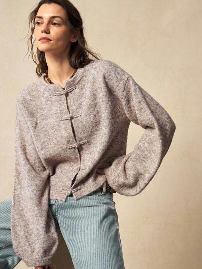 Bohemela Women's Casual Frog Button Cardigan, Autumn/Winter