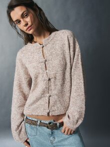 Bohemela Women's Casual Frog Button Cardigan, Autumn/Winter - Khaki - View 7