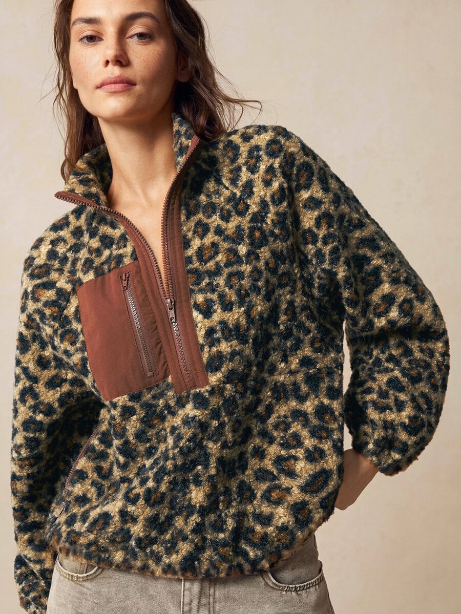 Bohemela Women's Leopard Print Casual Versatile Daily Wear Long Sleeve Sweatshirt - Multicolor - View 1