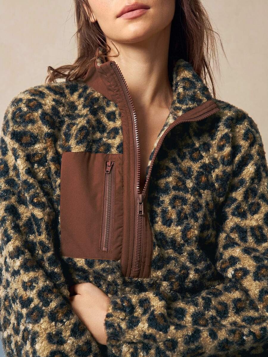 Bohemela 女款豹紋休閒百搭日常穿著長袖運動衫 - 彩色 - 查看 1