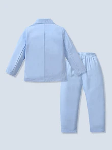 Setelan Jas Anak Laki-Laki, Setelan Tradisional Musim Gugur untuk Pernikahan, Ulang Tahun, dan Pengiring Pengantin Pria, Jaket Berkerah Lekukan, Rompi Biru Muda, Kemeja, Celana Pita Biru Putih - Biru - View 3