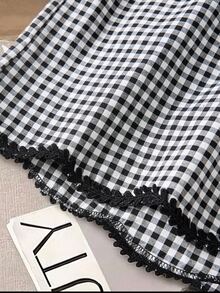 Muvela Rok Mini A-Line Pinggang Tinggi Motif Kotak-kotak dengan Hiasan Renda, Gaya Preppy, Manis & Imut, Rok Kotak-kotak, Pakaian Musim Gugur, Rok Wanita Musim Gugur Musim Dingin - Hitam dan Putih - View 8