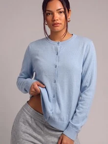 YARNWELL 女款素色休閒百搭日常開襟衫 - 水鴨藍 - 查看 3
