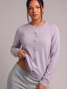 YARNWELL Women's Front Button Long Sleeve Lightweight Cardigan - Mauve Purple - View 3