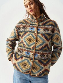 Bohemela Casual Western Woven Loose Regular Fit Women's Jacket Travel Everyday Blue And Brown Autumn - Multicolor - View 9
