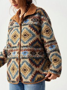 Bohemela Casual Western Woven Loose Regular Fit Women's Jacket Travel Everyday Blue And Brown Autumn - Multicolor - View 7