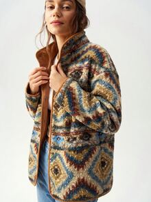 Bohemela Casual Western Woven Loose Regular Fit Women's Jacket Travel Everyday Blue And Brown Autumn - Multicolor - View 6