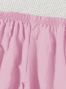 SHEIN Sparklyn 青少年女孩秋季休閒寬鬆街頭運動風彈性腰對比條紋側邊寬腿長褲，返校穿搭，粉色 - 粉色 - 查看 7