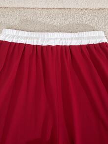 SHEIN Setelan Musim Gugur untuk Remaja Perempuan: Atasan 2pcs/Set, Kembali ke Sekolah, Wisuda, Olahraga, Kasual, Bordir, Kontras, Leher V, Lipit, Pas Badan... - Burgundy - View 11