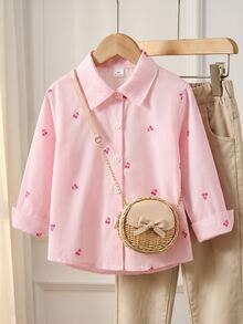 Souflis Souflis Girls Bowknot Pattern Shacket, Spring/Autumn Fashionable Cowgirl Children's Outfit, Baby Pink Shirt, Blouse For Young Girl Bride Birthday - Pink - View 5